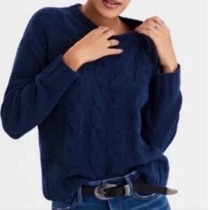 American Eagle Cable Knit Long Sleeve Sweater Navy Blue  Size S